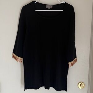 Cartoon Tricot Women’s Black Top with Beaded Sleeves. Size M.